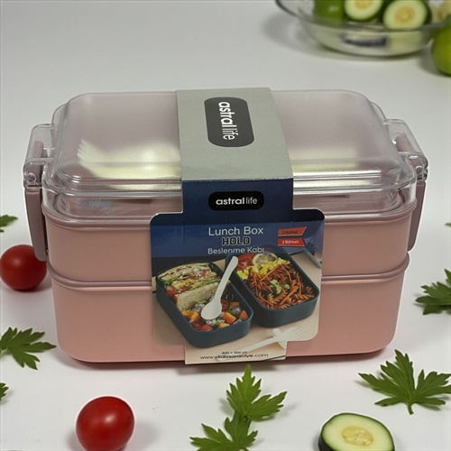 Astral Life Lunch Box Beslenme Kabı Seti İki Katlı Pembe