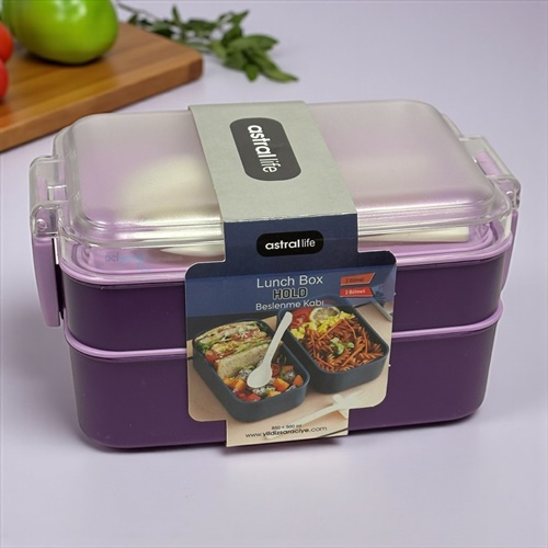 Astral Life Lunch Box Beslenme Kabı Seti İki Katlı Mor