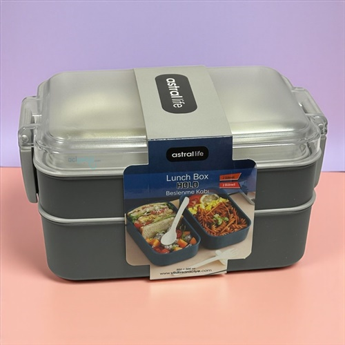Astral Life Lunch Box Beslenme Kabı Seti İki Katlı Gri