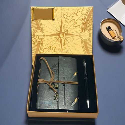 Atlas Defter Seti Deri Retro Günlük Not Defteri Koyu Gri