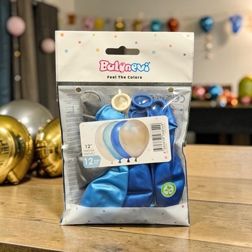 Balonevi Gümüş-mavi Metalik Balon 12'li 12 İnç