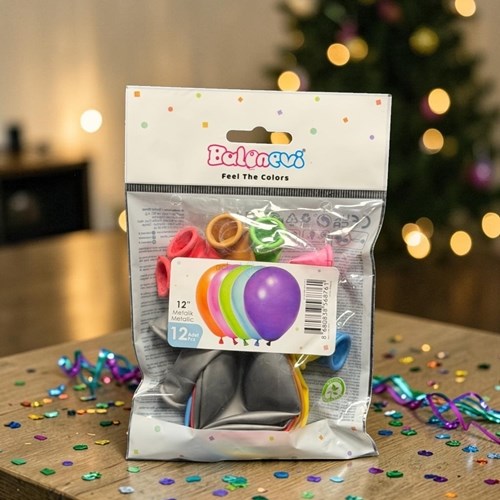 Balonevi Metalik Karışık Renk Balon 12'i 12 İnç
