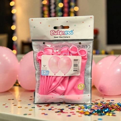 Balonevi Metalik Pembe Balon 12'li 12 İnç