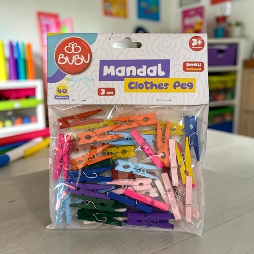 Bubu Ahşap Mandal 3cm 40 Lı Renkli