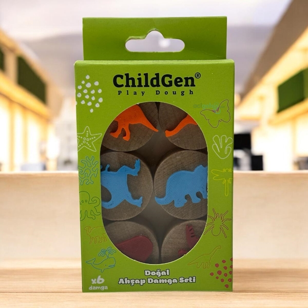 Childgen Ahşap Damga Dinozorlar Set 6 Adet Damga