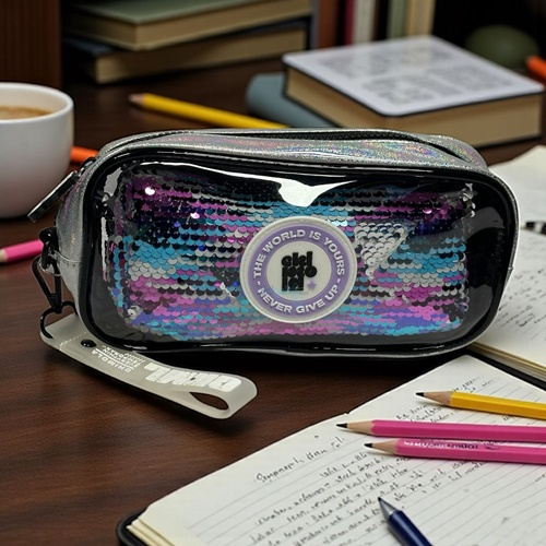 Chimola Emoji Şeffaf Ve Pullu İkili Siyah Kalem Çantası