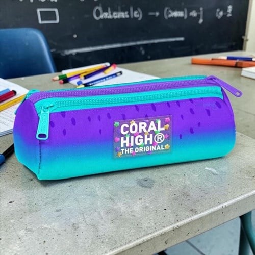 Coral High Kids Mor Lila Renk Geçişli Üç Bölmeli Kalem Çantası