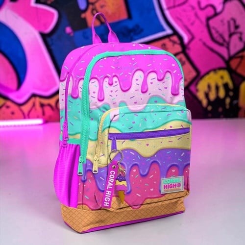 Coral High Kids Pembe Rengarenk Dondurma Desenli Okul Sırt Çantası
