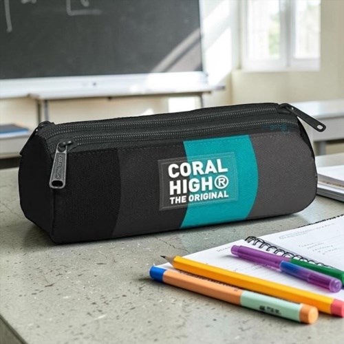 Coral High Kids Renkli Çizgili Kalem Çantası Üç Bölmeli