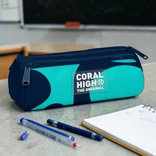 Coral High Mavi Turkuaz Renk Geçişli Kalem Kutusu 3 Bölmeli