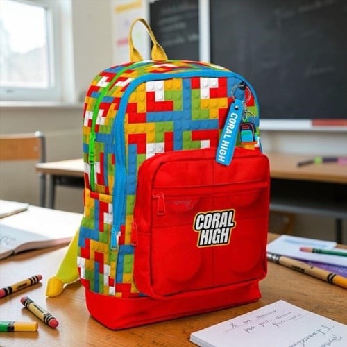 Coral High Renkli Blok Desenli Okul Çantası