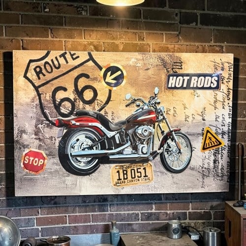 Dekoratif Metal Kabartma Route 66 Resim Pano 58x38'cm
