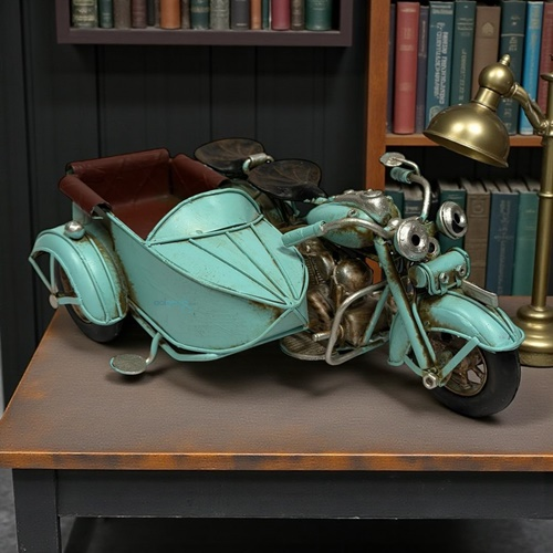 Dekoratif Metal Motosiklet Sepetli Mavi