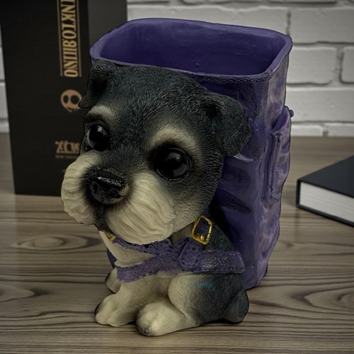 Dekoratif Schnauzer Köpek Tasarımlı Çantalı Kalemlik Biblo