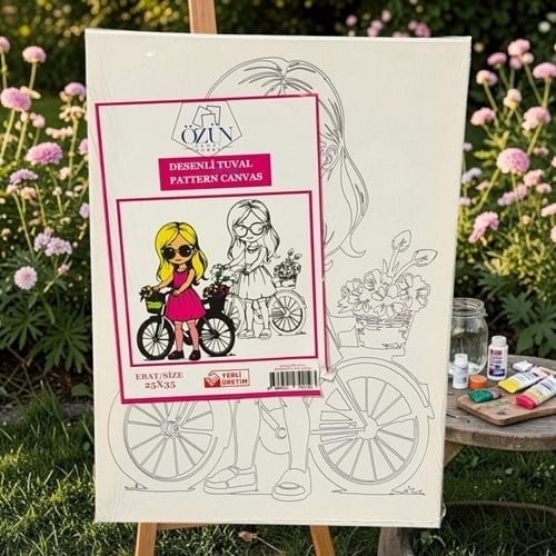 Desenli Tuval Boyama 25x35 Bisikletli Kız