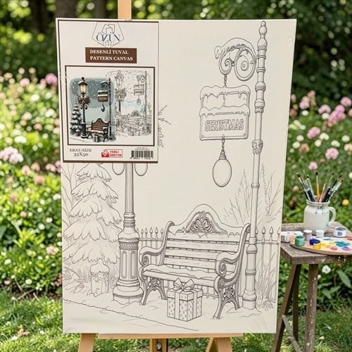 Desenli Tuval Boyama 35x50 Karlı Bank