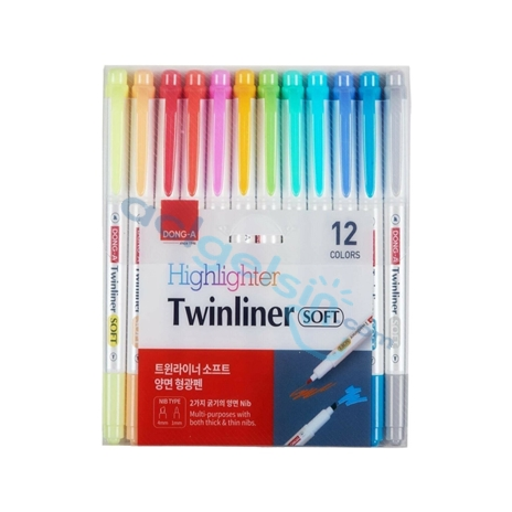 Dong-a Twinliner Soft Fosforlu Fırçalı Brush Kalem 12'li