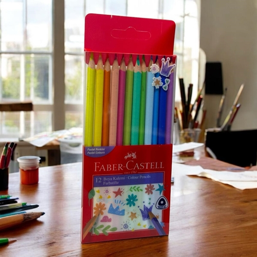Faber Castell Pastel Renkler Üçgen Kuru Boya Tam Boy 12 Renk