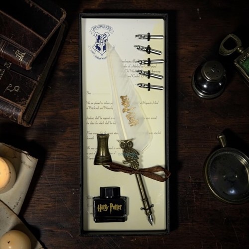 Harry Potter Beyaz Tüylü Dolma Ve Kaligrafi Divit Kalem Seti