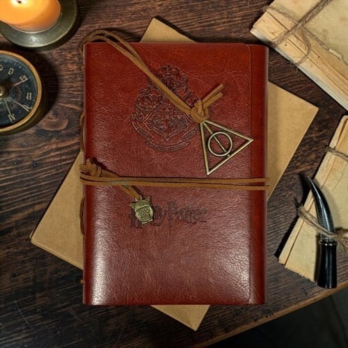 Harry Potter Desenli Deri Kapak Kraft A6 Defter Kahverengi