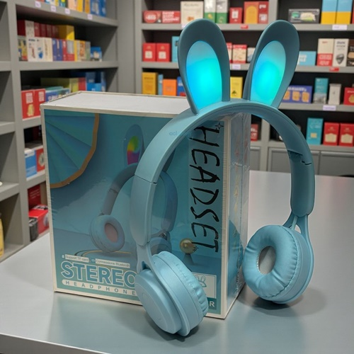 Headphone Katlanabilir Kulak Üstü Bluetooth Işıklı Kulaklık Mavi