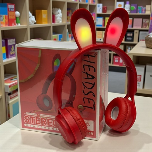 Headphone Katlanabilir Kulak Üstü Bluetooth Işıklı Kulaklık Kırmızı
