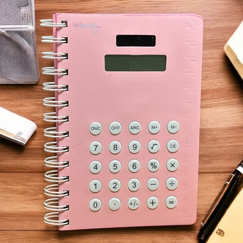 Hesap Makinalı Çizgili Not Defteri Pembe