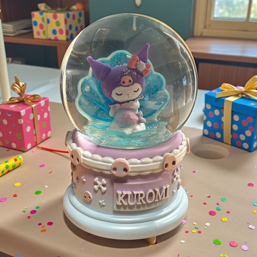 Kar Küresi Kuromi 100 Mm Püskürtmeli Işıklı Müzikli