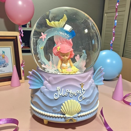 Kar Küresi Mermaid 100 Mm Püskürtmeli Işıklı Müzikli