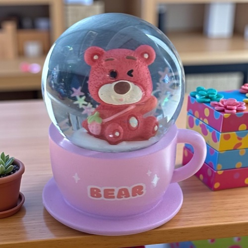 Kar Küresi Mini Işıklı Pembe Ayı Lotso