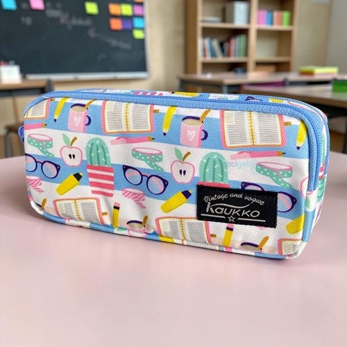 Kaukko Çift Bölmeli Kalem Çantası Desenli K2457