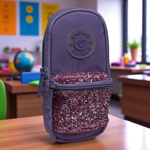 Kaukko Junior Bag Bright Üç Gözlü Kalem Çantası Taşlı Lila