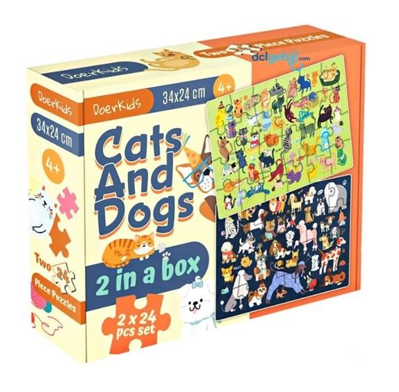 Kediler Ve Köpekler Puzzle 2 Puzzle Bir Arada 48 Parça