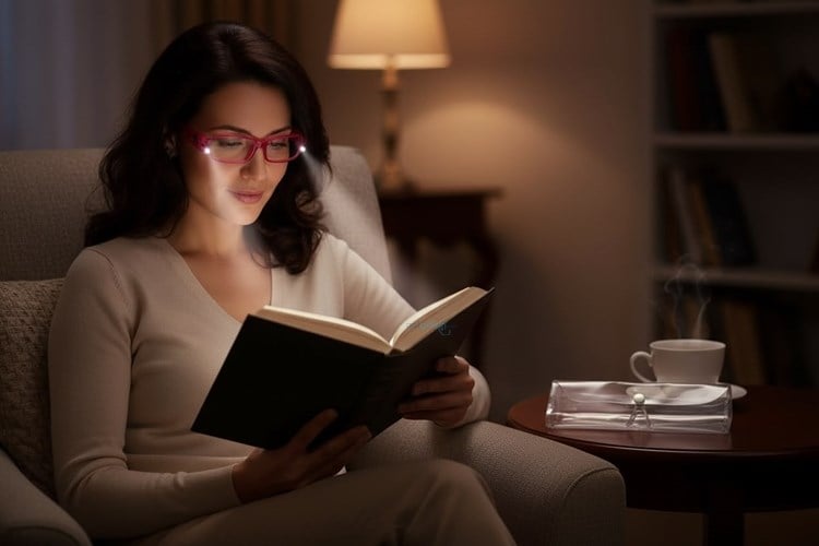 Kitap Okuma Gözlüğü Led Işıklı Şeffaf Kılıflı Kırmızı