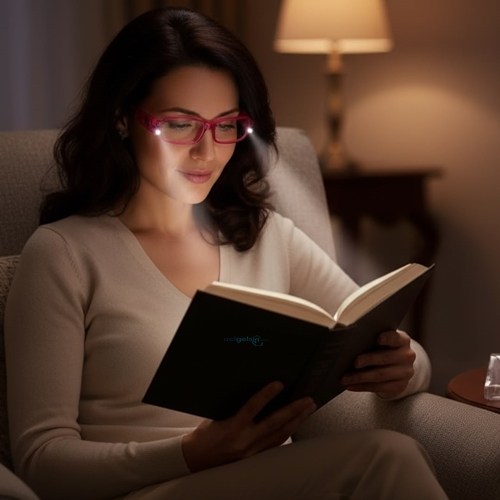 Kitap Okuma Gözlüğü Led Işıklı Şeffaf Kılıflı Kırmızı