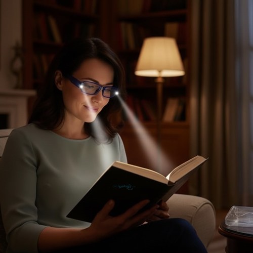 Kitap Okuma Gözlüğü Led Işıklı Şeffaf Kılıflı Mavi