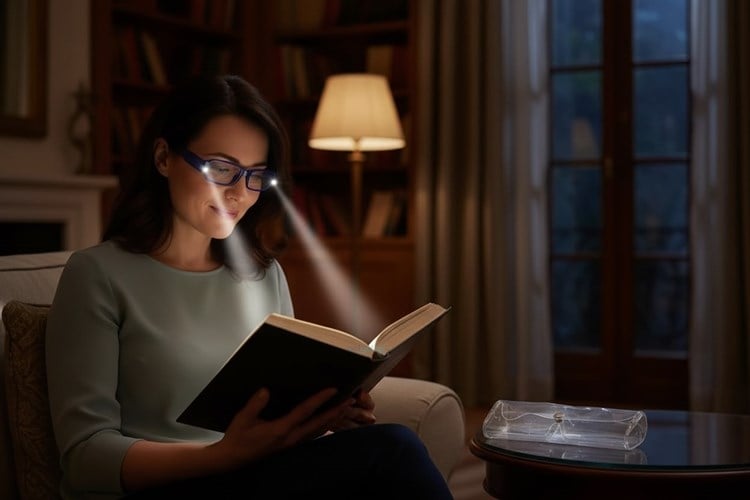 Kitap Okuma Gözlüğü Led Işıklı Şeffaf Kılıflı Mavi