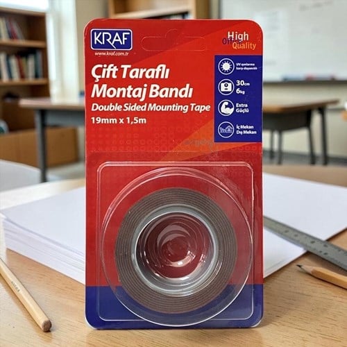 Kraf 19mmx1,5m Çift Taraflı Akrilik Şeffaf Çok Güçlü Montaj Bandı