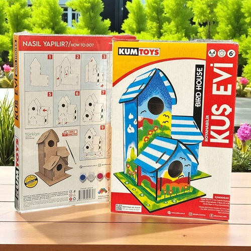 Kumtoys Boyanabilir 3'lü Ahşap Kuş Evi
