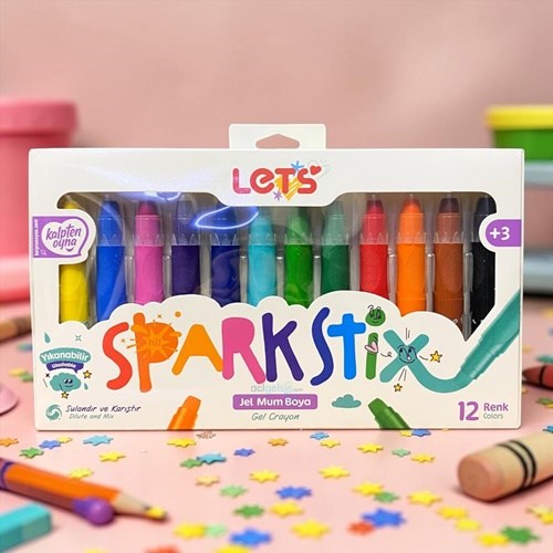 Lets 12 Renk Sparkstıx Jel Mum Boya