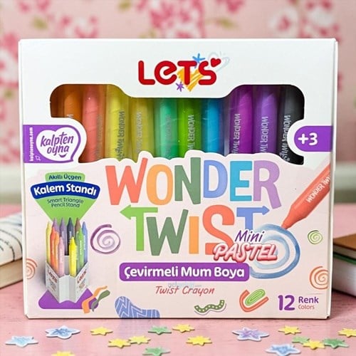 Lets 12 Renk Wonder Twist Pastel Mini Çevirmeli Mum Boya Yeni