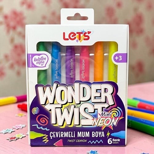 Lets 6 Renk Wonder Twist Neon Mini Çevirmeli Mum Boya Yeni