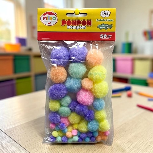 Mas Mileo Fosforlu Ponpon Karışık Ebatlar 1-2-3 Cm