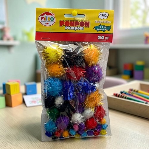 Mas Mlieo Simli Metalik Ponpon Karışık Ebatlar 1-2-3 Cm