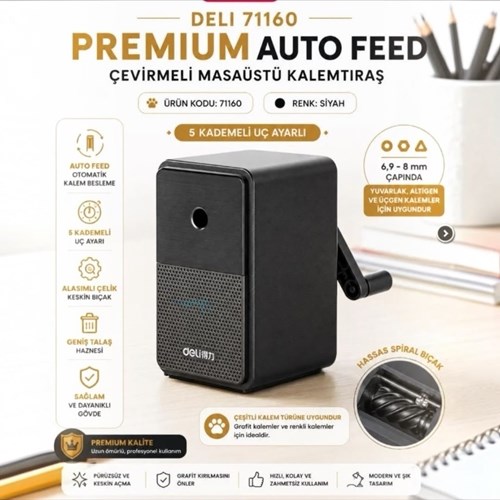 Masa Üstü Premium Kollu Kalemtraş 5 Kademe Uç Ayarlı Siyah