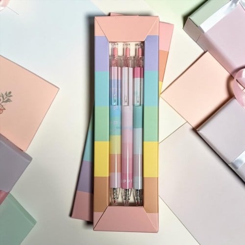 Maxx Vinson Pastel Bloklar Desenli 3'lü Jel Tükenmez Kalem Set
