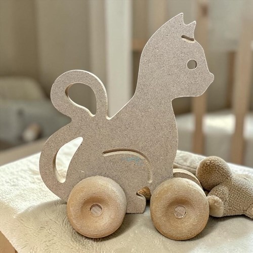 Miart Ahşap Tekerlekli Oyuncak Kedi 16