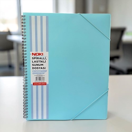 Noki A4 Spiralli Lastikli Sunum Dosyası 20 Yaprak Pastel Mavi