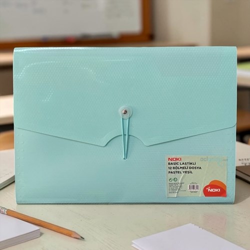 Noki Basic Lastikli 12 Bölmeli Dosya Pastel Yeşil