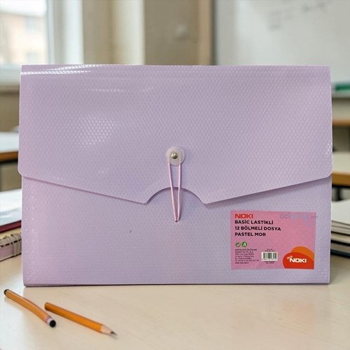 Noki Basic Lastikli 12 Bölmeli Dosya Pastel Mor